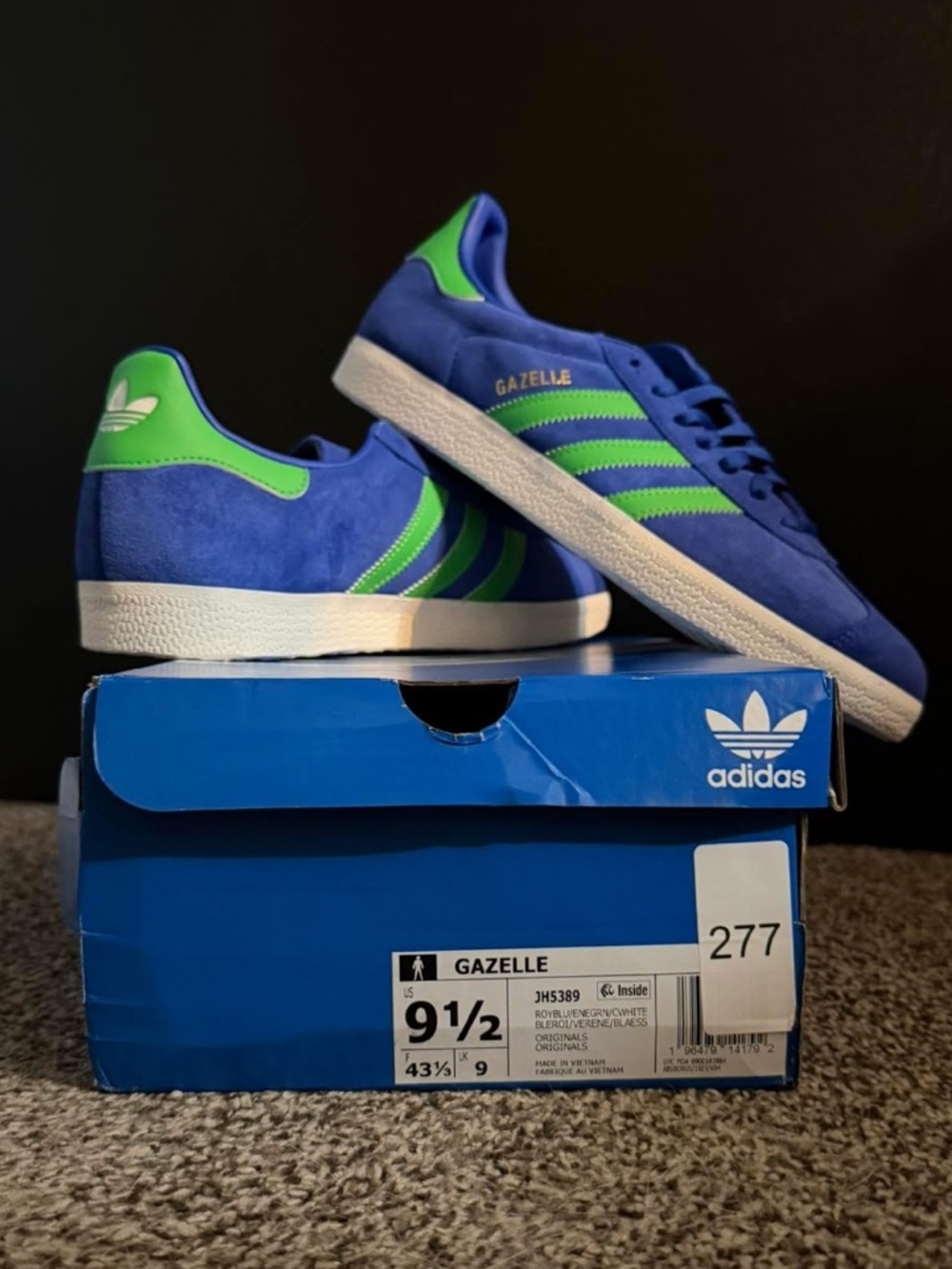adidas Gazelle Blue with Green Trim Suede Sneakers